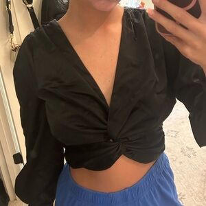 Zara Black satin twist front long sleeve